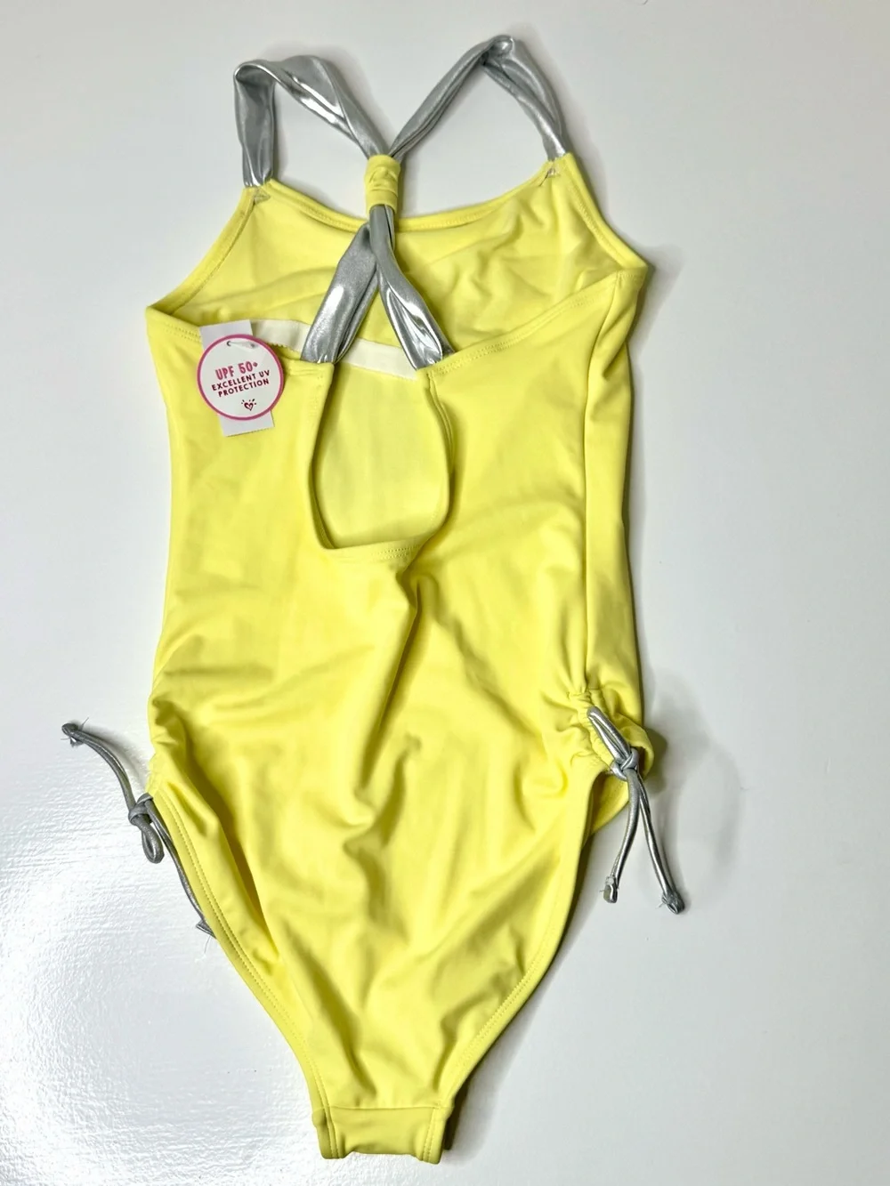 Justice Girls Yellow One-Piece Swimsuit with Silver Shell Accent